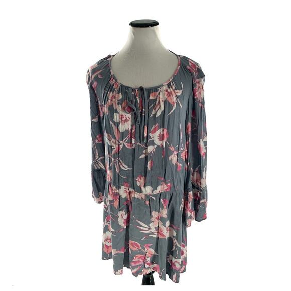Lane Bryant Women's Multicolor Floral Print Bell Sleeve Pleated Blouse Top 18/20 - Picture 1 of 7